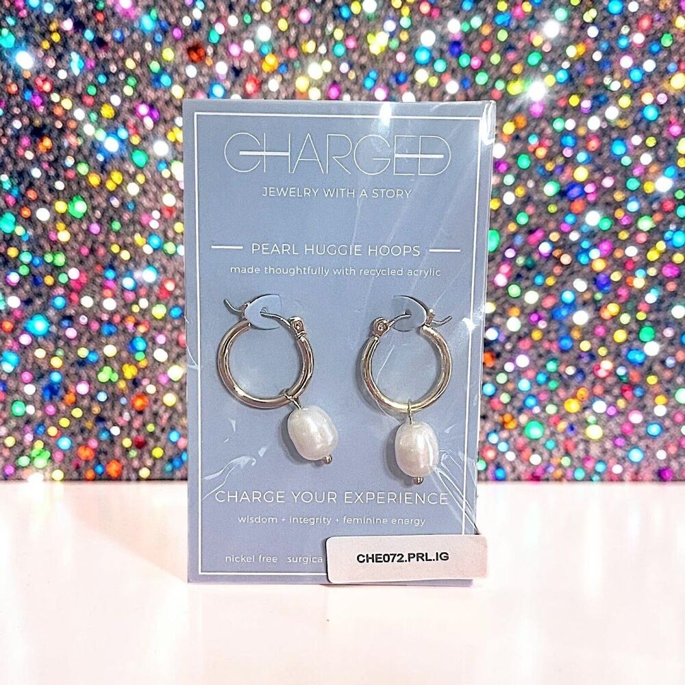 CHARGED Pearl Huggie Hoop Earrings Brand New With Tags MSRP $50